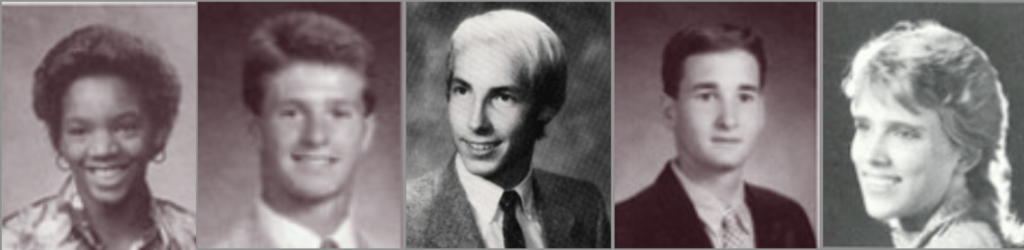 5 yearbook photos of graduates who have children graduating in the Class of 2023